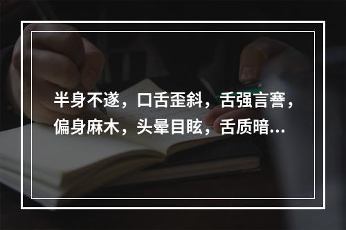 半身不遂，口舌歪斜，舌强言謇，偏身麻木，头晕目眩，舌质暗淡，