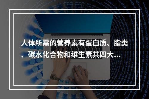 人体所需的营养素有蛋白质、脂类、碳水化合物和维生素共四大类。