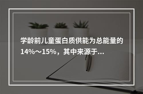 学龄前儿童蛋白质供能为总能量的14%～15%，其中来源于动物