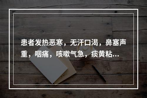 患者发热恶寒，无汗口渴，鼻塞声重，咽痛，咳嗽气急，痰黄粘稠，