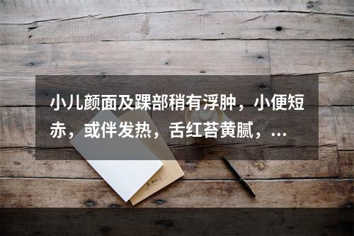 小儿颜面及踝部稍有浮肿，小便短赤，或伴发热，舌红苔黄腻，脉滑