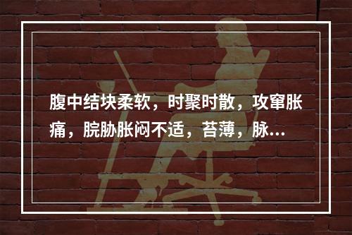 腹中结块柔软，时聚时散，攻窜胀痛，脘胁胀闷不适，苔薄，脉弦。