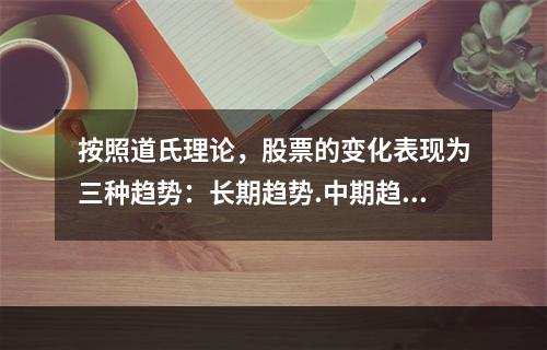 按照道氏理论，股票的变化表现为三种趋势：长期趋势.中期趋势及