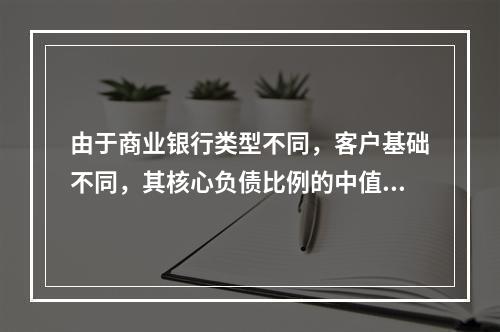 由于商业银行类型不同，客户基础不同，其核心负债比例的中值或平