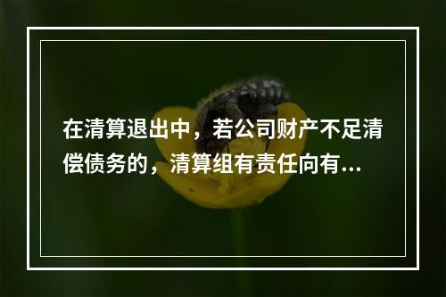 在清算退出中，若公司财产不足清偿债务的，清算组有责任向有管辖