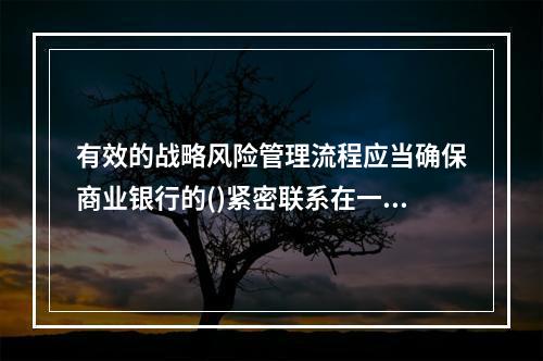 有效的战略风险管理流程应当确保商业银行的()紧密联系在一起。