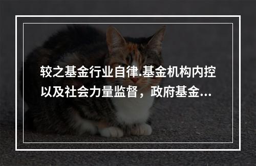 较之基金行业自律.基金机构内控以及社会力量监督，政府基金监管