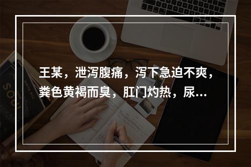 王某，泄泻腹痛，泻下急迫不爽，粪色黄褐而臭，肛门灼热，尿短赤