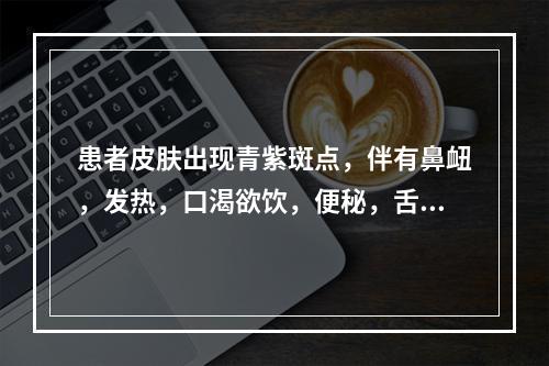 患者皮肤出现青紫斑点，伴有鼻衄，发热，口渴欲饮，便秘，舌红苔