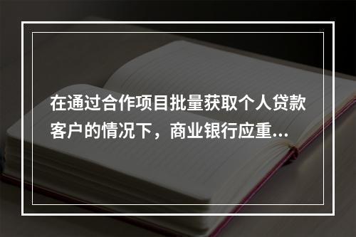 在通过合作项目批量获取个人贷款客户的情况下，商业银行应重点审