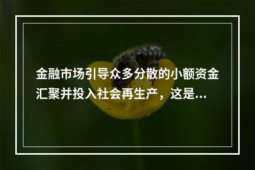 金融市场引导众多分散的小额资金汇聚并投入社会再生产，这是金融