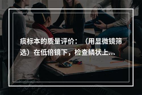 痰标本的质量评价：（用显微镜筛选）在低倍镜下，检查鳞状上皮细