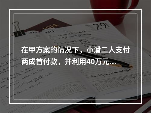 在甲方案的情况下，小潘二人支付两成首付款，并利用40万元的公