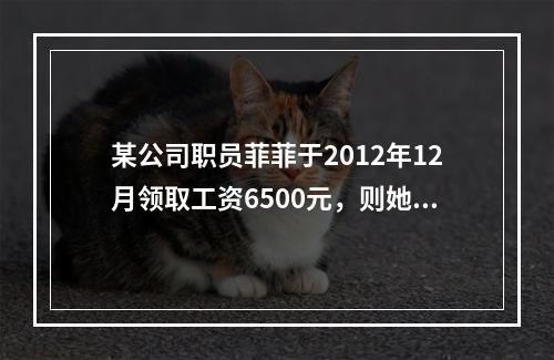 某公司职员菲菲于2012年12月领取工资6500元，则她当