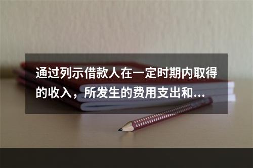 通过列示借款人在一定时期内取得的收入，所发生的费用支出和所获