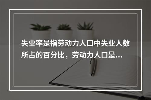 失业率是指劳动力人口中失业人数所占的百分比，劳动力人口是指年