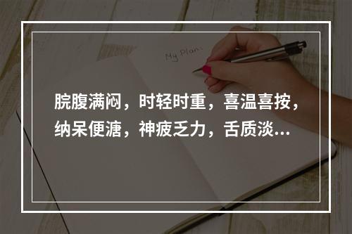 脘腹满闷，时轻时重，喜温喜按，纳呆便溏，神疲乏力，舌质淡，苔