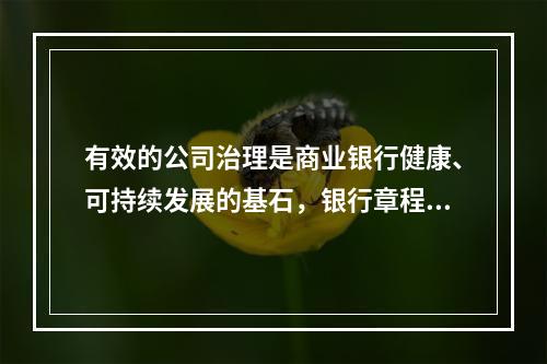 有效的公司治理是商业银行健康、可持续发展的基石，银行章程是银