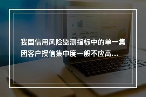 我国信用风险监测指标中的单一集团客户授信集中度一般不应高于（