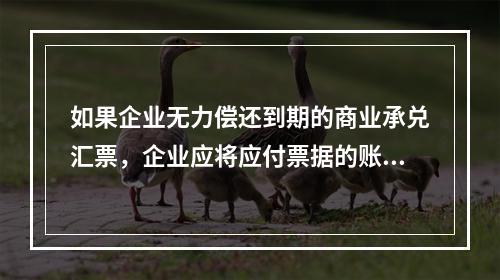 如果企业无力偿还到期的商业承兑汇票，企业应将应付票据的账面余