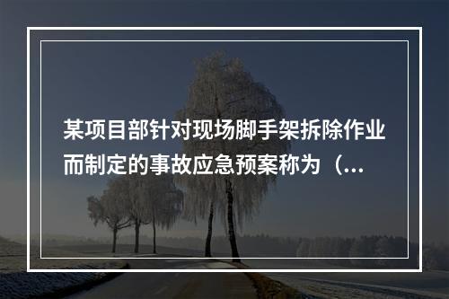 某项目部针对现场脚手架拆除作业而制定的事故应急预案称为（　）