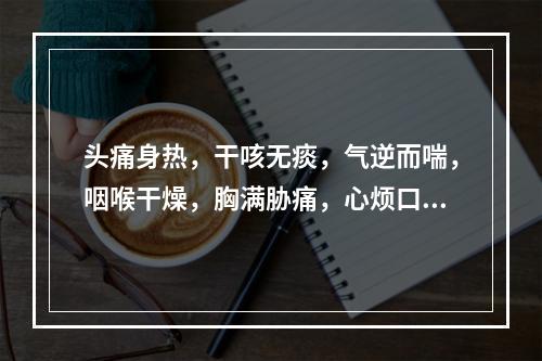 头痛身热，干咳无痰，气逆而喘，咽喉干燥，胸满胁痛，心烦口渴，