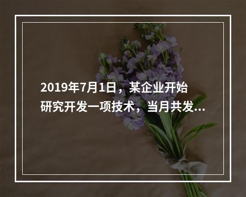 2019年7月1日，某企业开始研究开发一项技术，当月共发生研