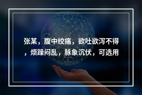 张某，腹中绞痛，欲吐欲泻不得，烦躁闷乱，脉象沉伏，可选用