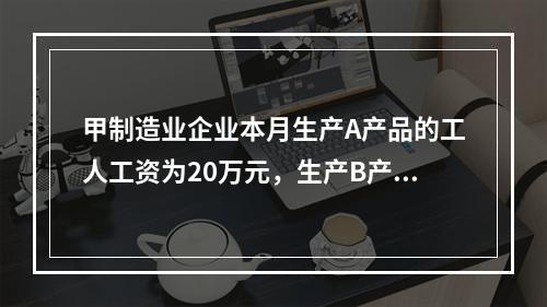 甲制造业企业本月生产A产品的工人工资为20万元，生产B产品的