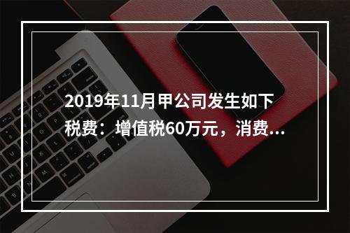 2019年11月甲公司发生如下税费：增值税60万元，消费税8