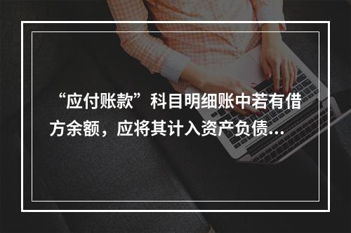 “应付账款”科目明细账中若有借方余额，应将其计入资产负债表中