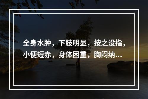 全身水肿，下肢明显，按之没指，小便短赤，身体困重，胸闷纳呆，