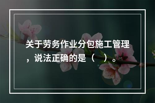 关于劳务作业分包施工管理，说法正确的是（　）。