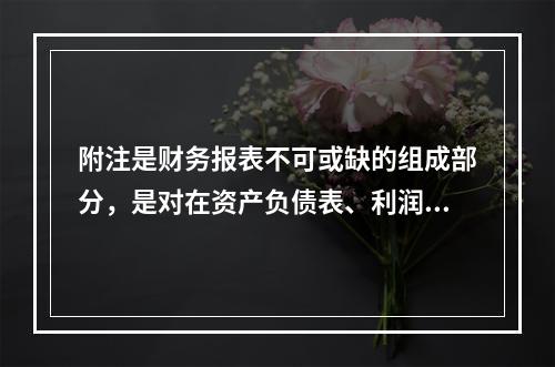 附注是财务报表不可或缺的组成部分，是对在资产负债表、利润表、