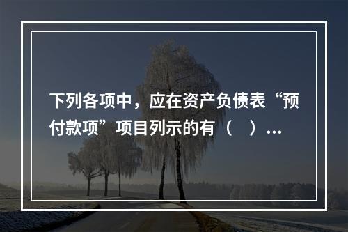 下列各项中，应在资产负债表“预付款项”项目列示的有（　）。