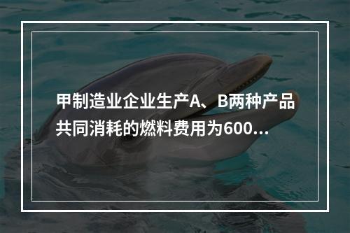 甲制造业企业生产A、B两种产品共同消耗的燃料费用为6000元