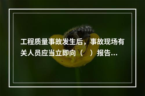 工程质量事故发生后，事故现场有关人员应当立即向（　）报告。