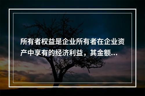 所有者权益是企业所有者在企业资产中享有的经济利益，其金额为企