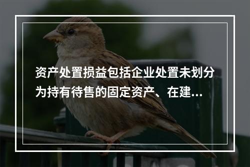 资产处置损益包括企业处置未划分为持有待售的固定资产、在建工程