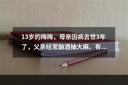 13岁的梅梅，母亲因病去世3年了，父亲经常酗酒抽大麻。有一次