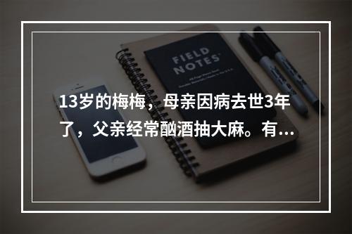 13岁的梅梅，母亲因病去世3年了，父亲经常酗酒抽大麻。有一次