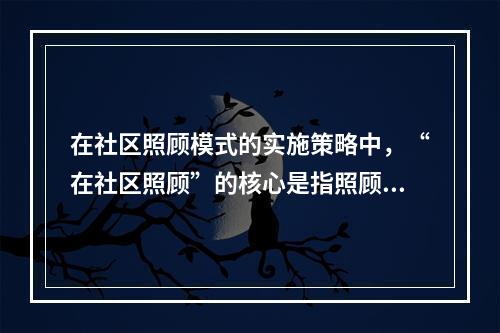 在社区照顾模式的实施策略中，“在社区照顾”的核心是指照顾服务