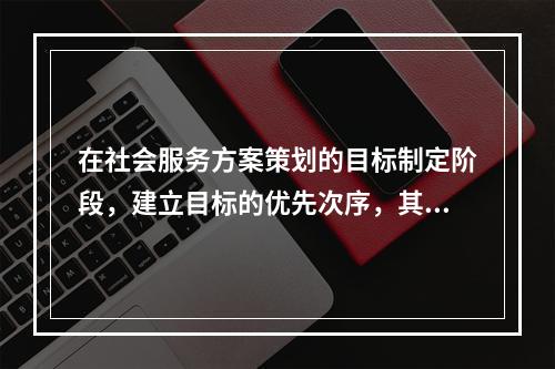 在社会服务方案策划的目标制定阶段，建立目标的优先次序，其重点