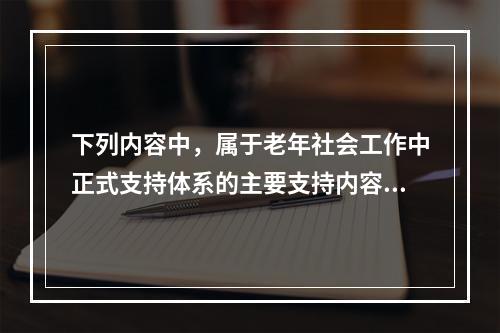 下列内容中，属于老年社会工作中正式支持体系的主要支持内容的有