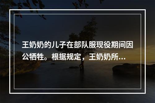 王奶奶的儿子在部队服现役期间因公牺牲。根据规定，王奶奶所享受