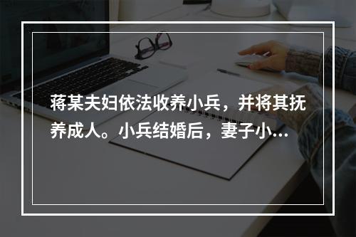 蒋某夫妇依法收养小兵，并将其抚养成人。小兵结婚后，妻子小丽与