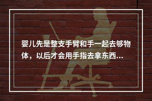 婴儿先是整支手臂和手一起去够物体，以后才会用手指去拿东西。这