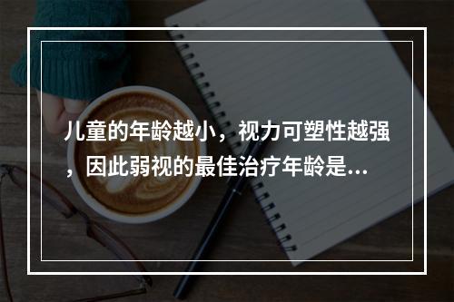 儿童的年龄越小，视力可塑性越强，因此弱视的最佳治疗年龄是（）