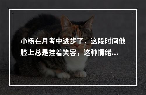 小杨在月考中进步了，这段时间他脸上总是挂着笑容，这种情绪状态