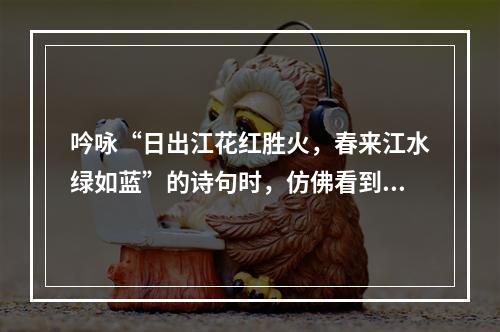 吟咏“日出江花红胜火，春来江水绿如蓝”的诗句时，仿佛看到了祖